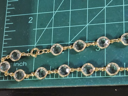 Vintage Bezel Set Clear Crystal Gold Tone Long Necklace 52" - Picture 10 of 10