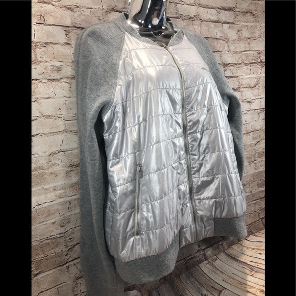 Tommy Baham Aruba silver grey puffer‎ bomber sz L image 2