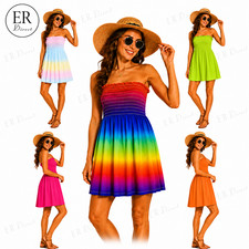 Womens Summer Strapless Mini Dress Ladies Sheering Top Boobtube Bandeau UK 8-22