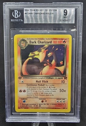 2000 POKEMON TEAM ROCKET 1ST EDITION HOLO R #4/82 DARK CHARIZARD BGS 9