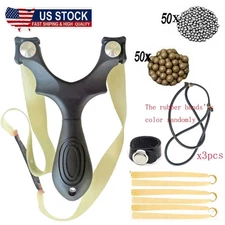 US Outdoor Catapult Slingshot Set Sling Shot 6 Rubber Bands Steel beads Hunting