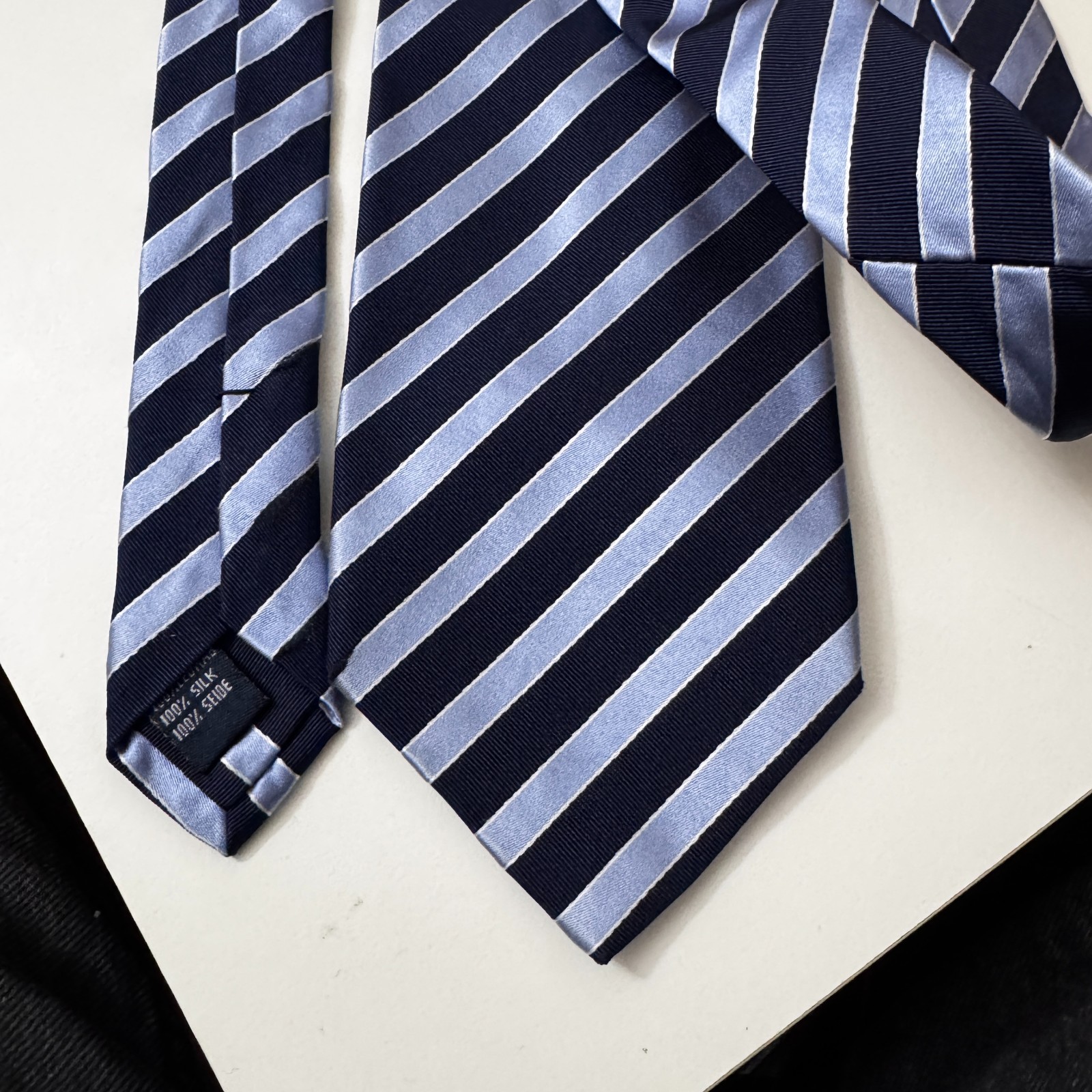 Gilberto Navy & Silver Diagonal Striped Silk Tie image 3