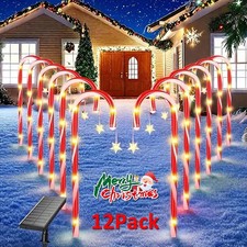 12-Pack Solar Christmas Candy Cane Lights Solar Pathway Lights Xmas Decorations