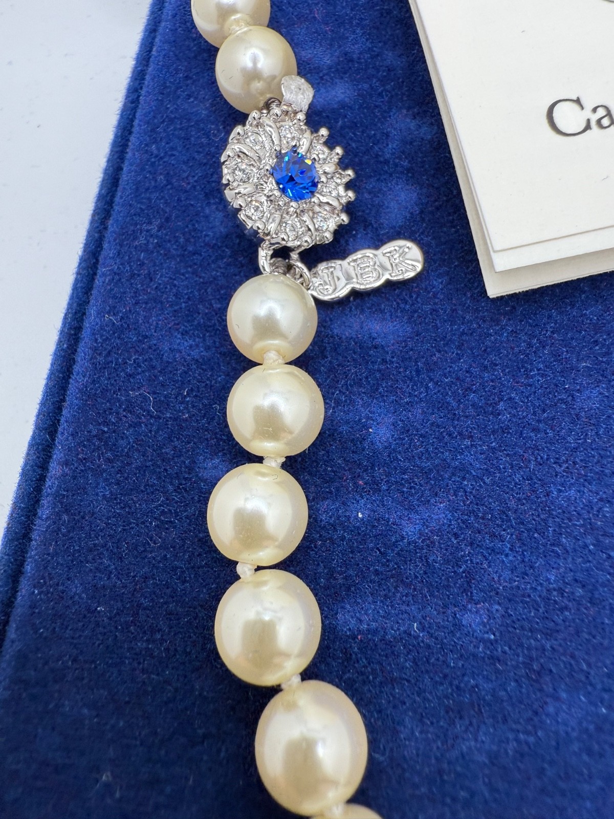 Vintage Camrose Kross JBK Kennedy Faux Pearl Blue Rhinestone Statement 20”