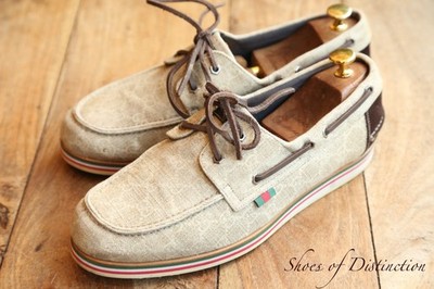 Gucci GG Monogram Beige Canvas Boat Deck Schuhe Stiefel Herren UK 9,5 US 10,5 EU 43,5