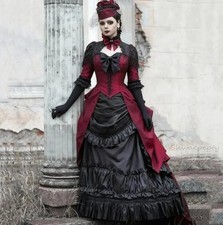Gothic Steampunk Prom Dress Black/Burgundy Corset Taffeta Victorian Evening Gown