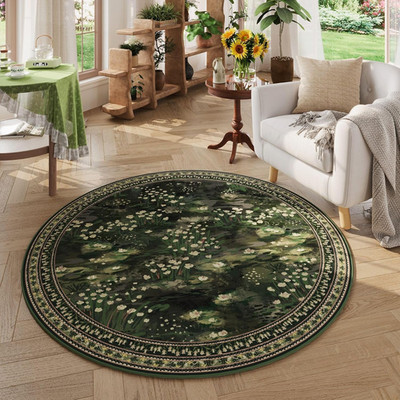 Vintage 8Ft Round Impressionist-Style Green Circle Rug for Any Room