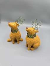 2 Cristmas decorations Wood Deer Wire Antlers Unique Country Primitive Foreside