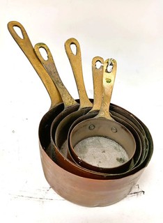 Vintage Copper Nesting Measuring Cups w/ Brass Handles Set of x5 Cottage Ware