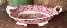Mason’s Vista Dragon Head Bowl Dish Pink Red Transferware Footed Loop 