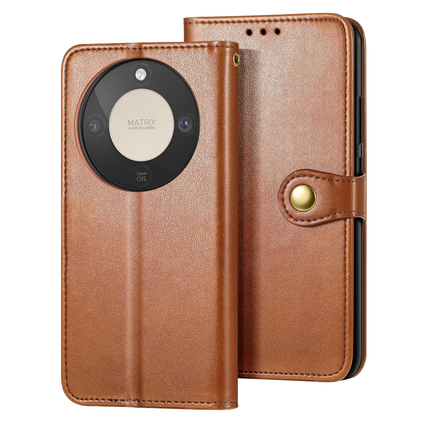 Honor Magic 8 Lite étui marron en cuir avec boucle de protection intégrale