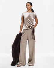 River Island Womens Joggers Brown Velvet Wide Leg Trousers Pants Bottoms