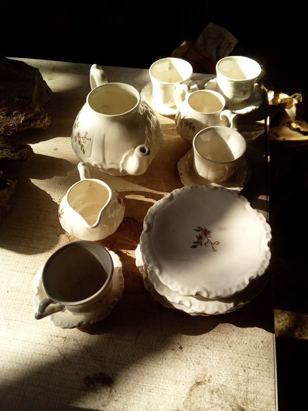 Unmarked White Ceramic Round Plate with Floral Flower Pattern