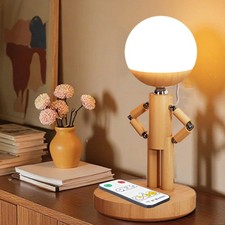 Robot LED Table Lamp, Wooden Cordless DIY Desk Lamps, Creative Bedside Table ...