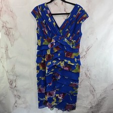 Adrianna Papell Dress Womens 12 Blue Floral Tired Layered Ruffle Sleeveless