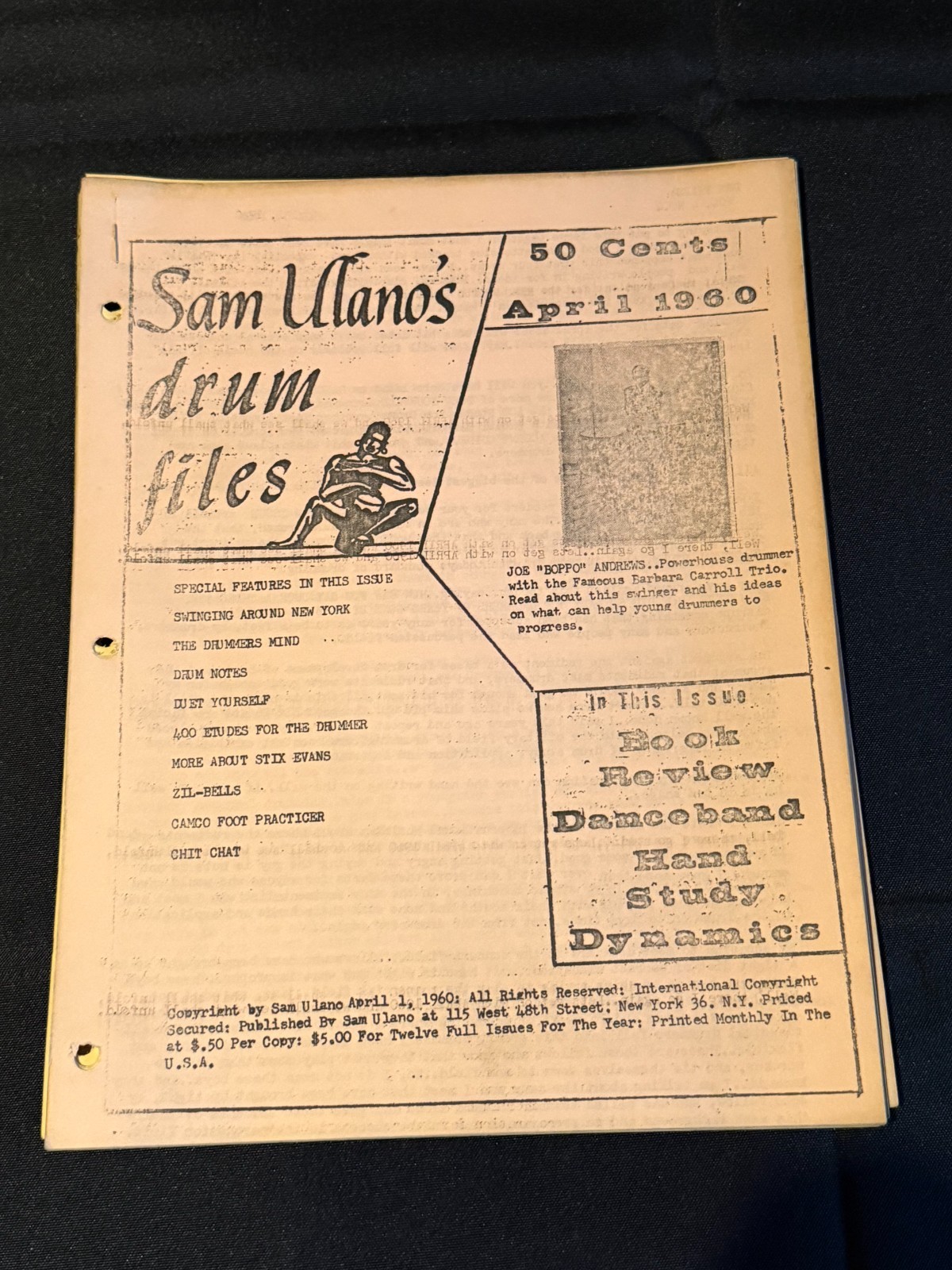 Sam Ulano Drum Files April 1960 Joe Boppo Andrews Hand Study Vtg Magazine