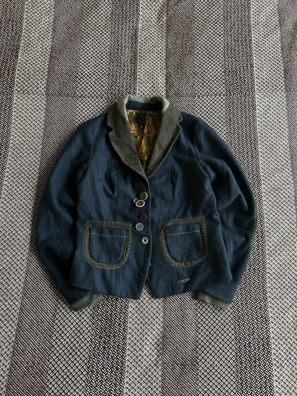 Desigual Patchwork Wool Blazer Japanese Vibe Soli… - image 1