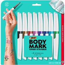 BIC BodyMark Temporary Tattoo Markers for Skin, Fine Tip, 8-Count