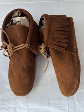 Minnetonka 882 Men's Brown Suede Fringed Moccasins Soft Sole Size 10 Made in USA