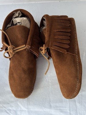 Minnetonka 882 Men's Brown Suede Fringed Moccasins Soft Sole Size 10 Made in USA