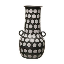 Hand-Painted Terra-Cotta Polka Dots, Black  White, Truck Ship Vase