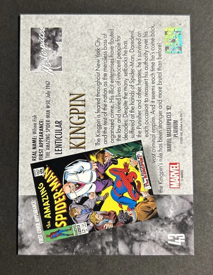 2024 SKYBOX MARVEL MASTERPIECES '92 PLATINUM LENTICULAR KINGPIN - Image 2 of 2