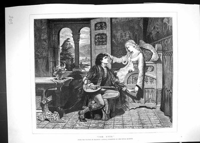 Original Old Antique Print Music Man Lady Romance Herbert Schmalz Royal Academy