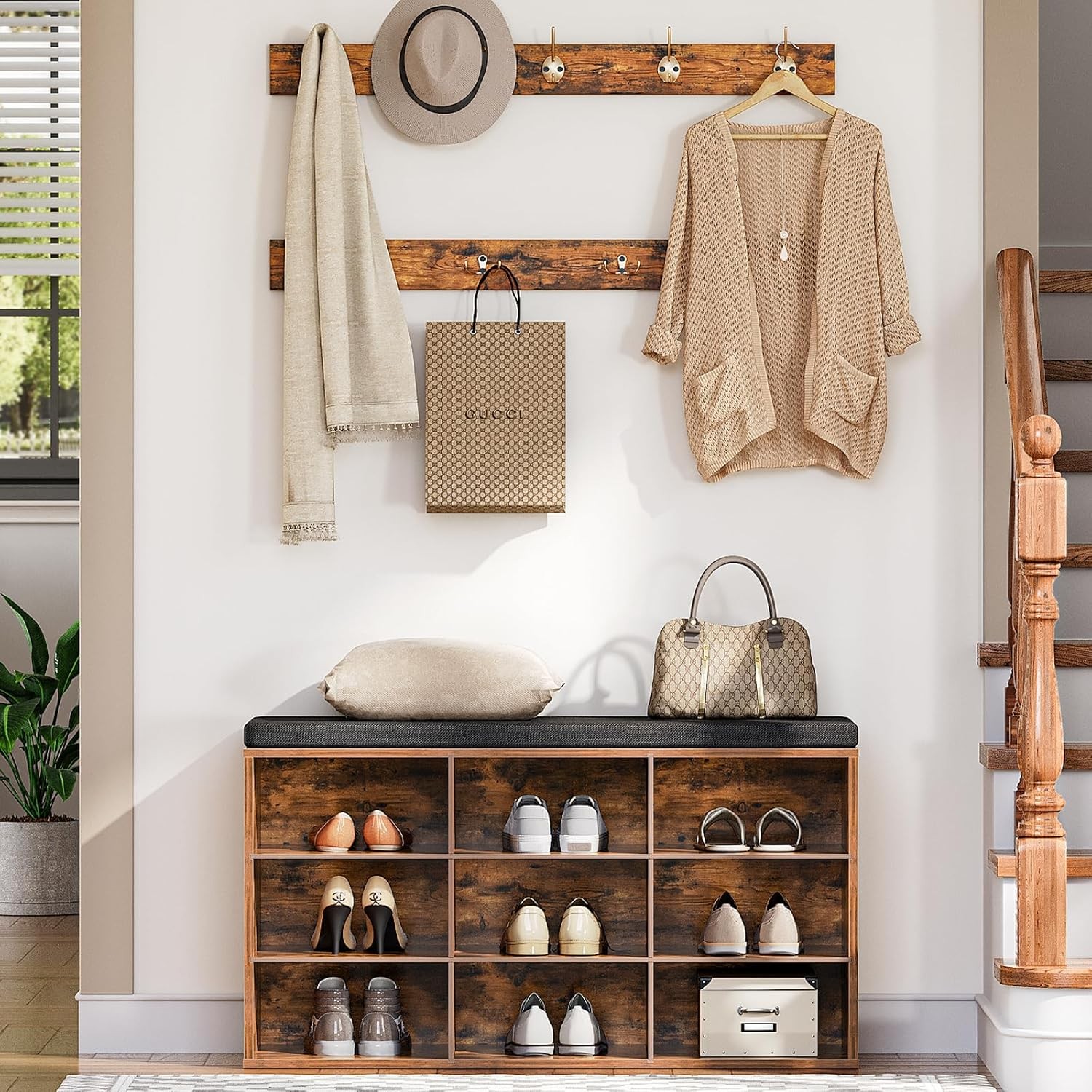 Garderobe Schuhregal Set Schuhbank mit 9 Fächern Schuhregal 80 x 30 x 48 cm