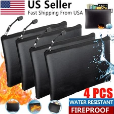 4 PACK 2000℉ Fire Proof money Bag Fireproof Document Pouch Waterproof Safe Cash