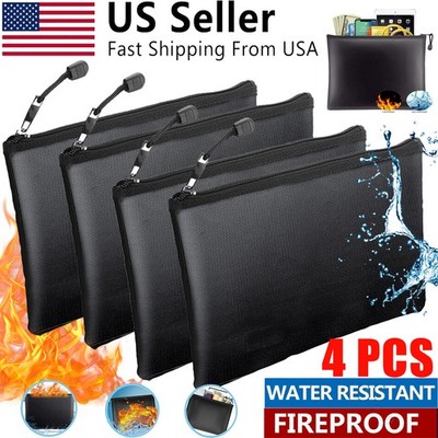 4 PACK 2000  Fire Proof money Bag Fireproof Document Pouch Waterproof Safe Cash
