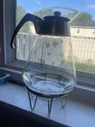Corning Pyrex Vintage Atomic Gold Starburst Glass Coffee Pot  10/12 Cup W/stand