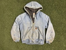 Carhartt J139-DST Large Faded Denim Quilt Lined Hooded Jacket Made In USA
