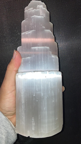 Large SELENITE TOWER Rough 10" inch Crystal Carved Healing Energy Skyscraper - Picture 15 of 15