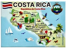 Costa Rica Graphic Map and Attractions Souvenir Fridge Magnet 2.5" X 3.5"