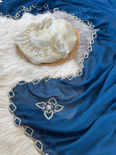 Designer Rangoli Silk Saree With Handwork Blouse Piece Wedding Party Wear Sari - Picture 3 of 10
