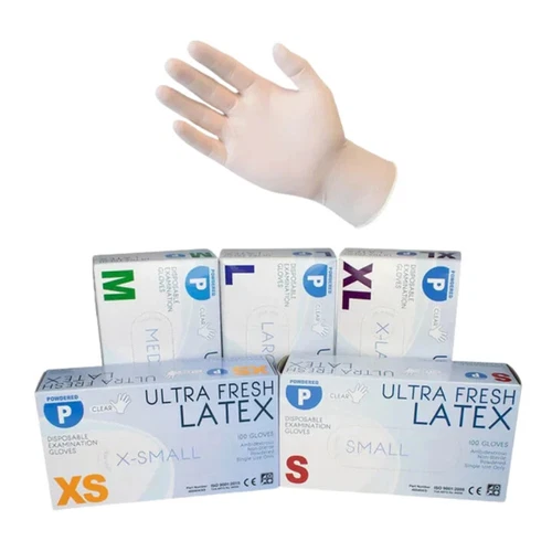 Ultra Fresh Clear Latex Disposable Gloves  Powder Free Glove  100 Pcs