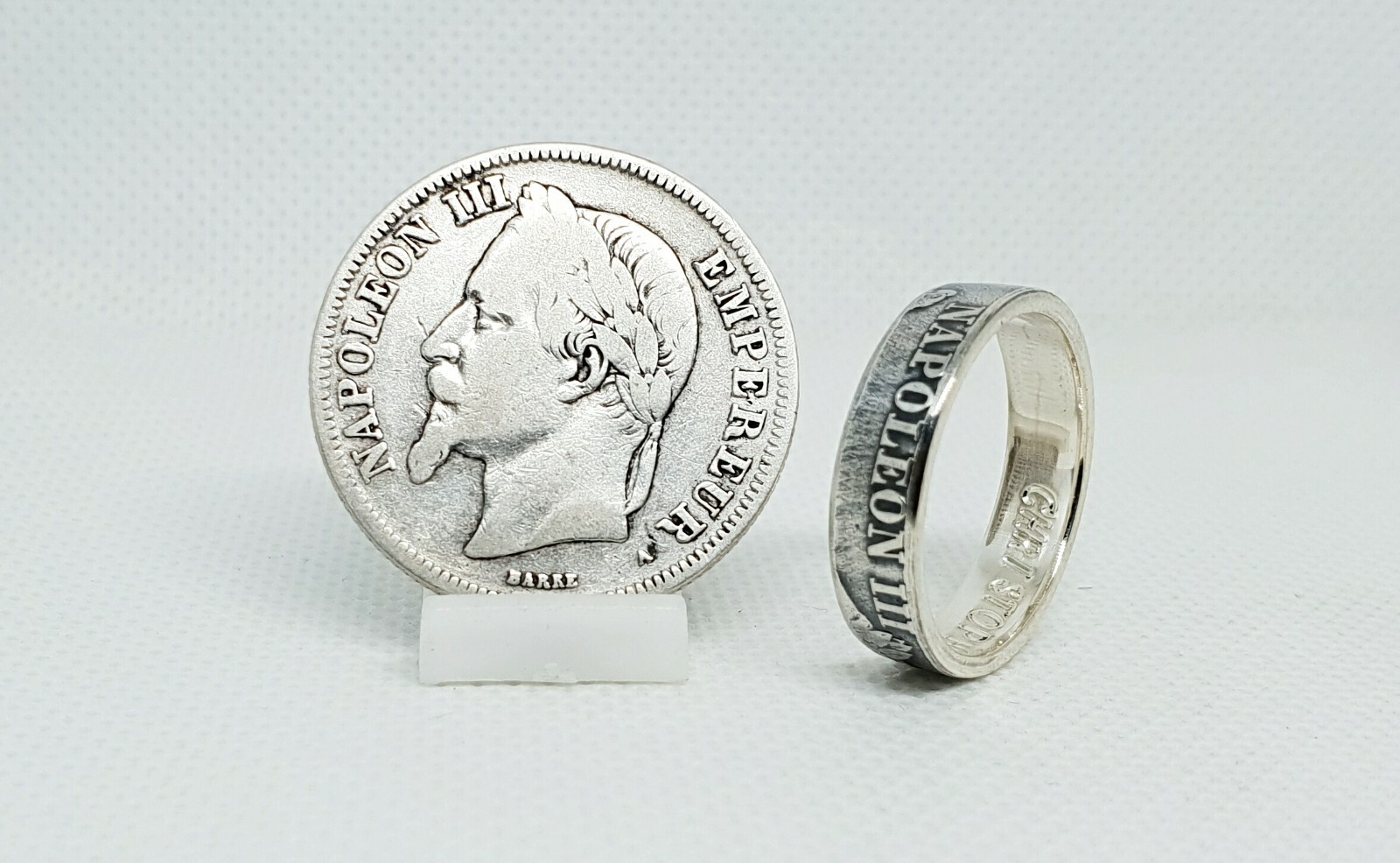 Bague pièce 2 Francs Napoléon III argent alliance gravée homme femme