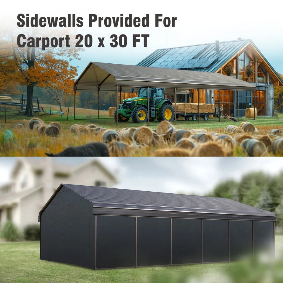 Carport Metal com parede lateral abrigo de carro resistente garagem 20x30' 20x20' 12x20' - Imagem 2 de 3