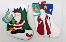 2 NWT Holiday Traditions 7" Mini Santa Themed Christmas Stockings -K-