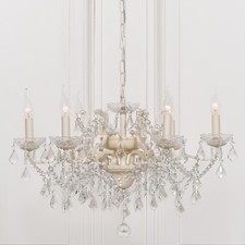 SECONDS French Style 6 Arm Branch Cream Cut Glass Chandelier Ceiling Light