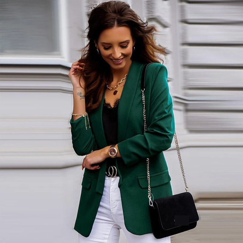 Women s Casual Long sleeved Blazer Collared Suit Jacket Slim Daily Jacket Top UK