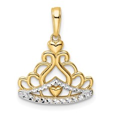 14k Yellow Gold and White Rhodium Diamond-cut Crown Pendant Perfect Gift for Her