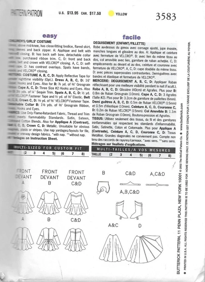 Butterick 3583 Girls Superhero Costume Sewing Pattern Size 2-5 Uncut - Image 2 of 2