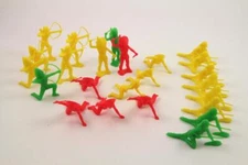 24 Bright Yellow, Green Red Plastic Toy Indian Figures