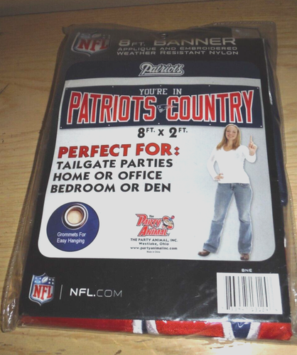 NEW ENGLAND PATRIOTS NFL FLAG 8' x 2' BANNER APPLIQUE & EMBROIDERED NYLON - Picture 2 of 3
