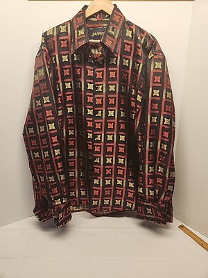 manzini dress shirts Manzini Dress Shirt Mens 3XL Long Sleeve Red Yellow Itatian Florets French  Cuff