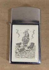 1984 ZIPPO LIGHTER WHALING WHALE HUNT CLIPPER SHIP SCRIMSHAW