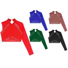 Women Tops Prom T-shirt Party Crop Top Stage Blouse One Shoulder Outfit Ballet