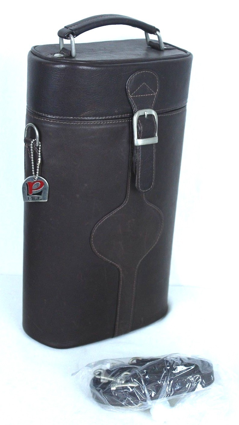 Piel Leather Double Hard Sided Deluxe Wine Carrier Chocolate