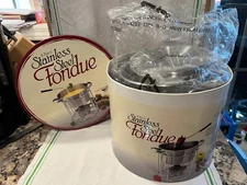 Fondue Set Casa Moda Stainless Steel Cheese & Chocolate 8 Piece New Box
